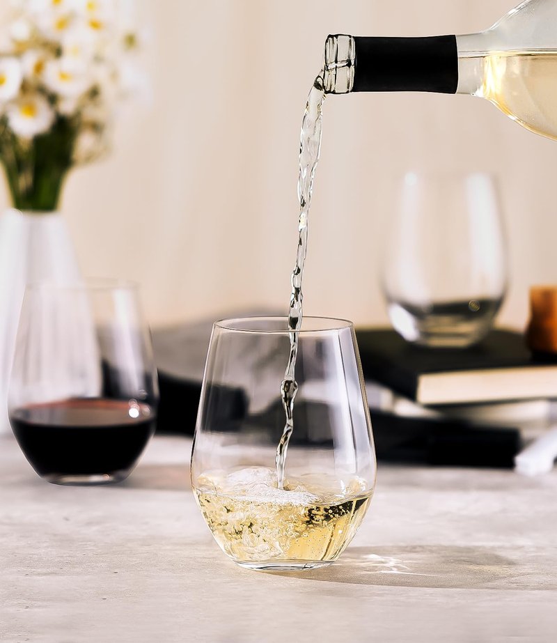 LUNA & MANTHA Stemless Wine Glasses, Crystal Red White Wine Glasses for Daily Use, Hosting, Home Bar, Evening Party, Birthdays, Shower, Housewarming Gift,Plastic Set of 6 16oz