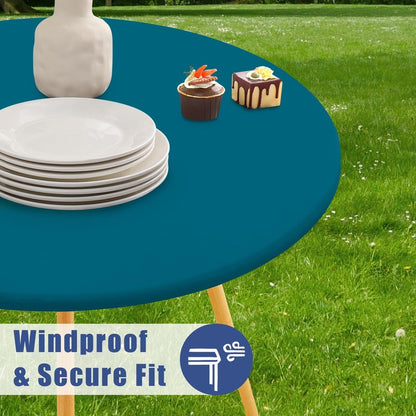 Moosfor Round Spandex Tablecloth, Elastic Fitted Waterproof Tablecloths for 45"-56" Tables, Stretch Washable Picnic Table Cover for Camping, Dining, Indoor and Outdoor,Peacock Blue