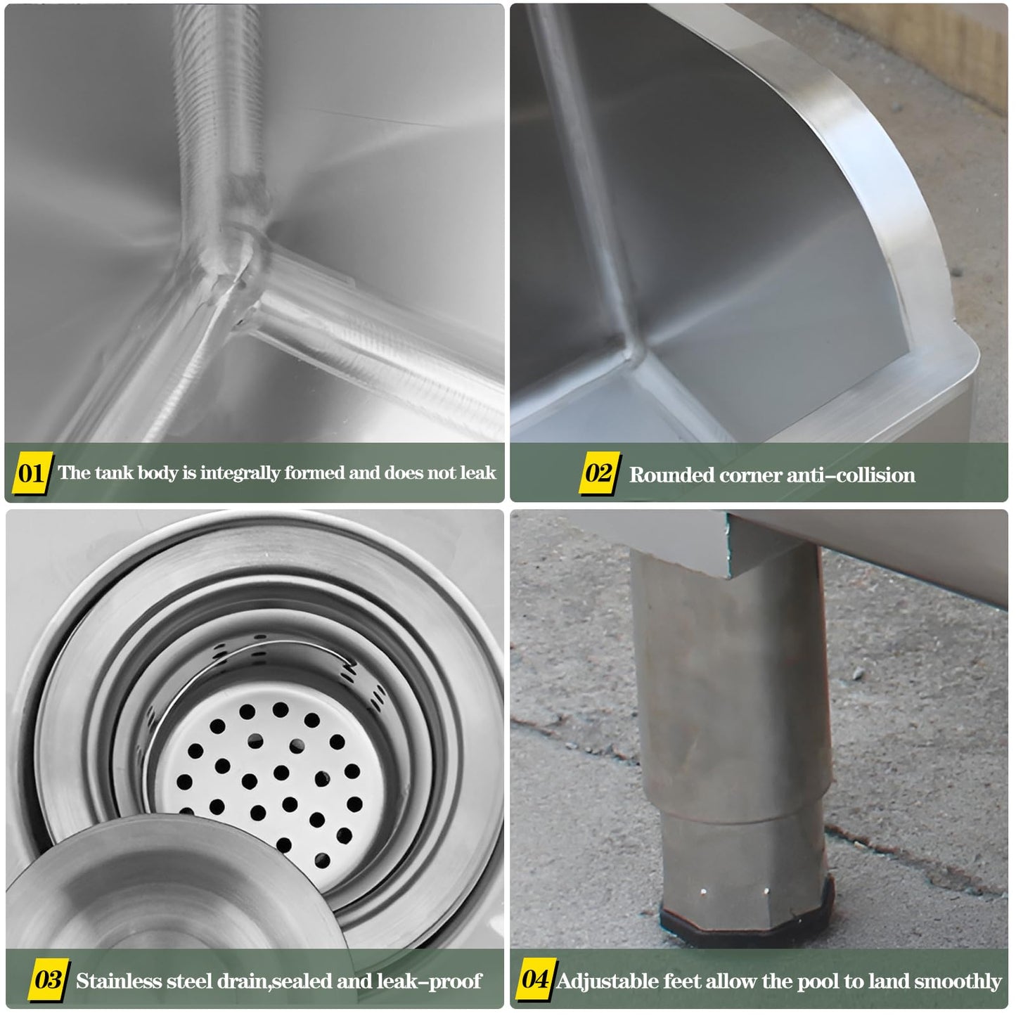 CYGJYZOD Floor Mop Sink With Drainage/Strainer,stainless steel utility sink,304 Stainless Steel,for Laundry Room,Kitchen, Restaurant, Garages,(S-17.7"L x 16.1"W x 21.6"H)