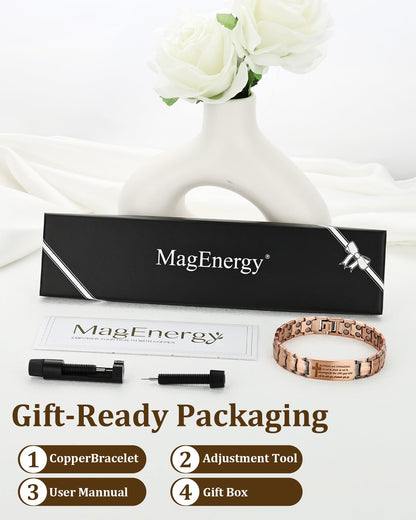 MagEnergy Copper Bracelet For Men, Christian Copper Bracelet For Men, Magnetic Bracelet With Ultra Strength Magnets, Adjustable Copper Biblical Cross Bracelet, Jewelry Gift(Sizing Tool)