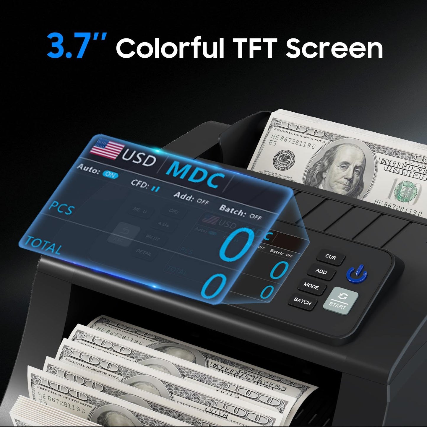 Money Counter Machine Mixed Denomination KzT0060 with Thermal Printer， Printer Integrates External Display and Bill Printing Through RJ-11 Plug Connection, Suitable for 58 mm Thermal Paper