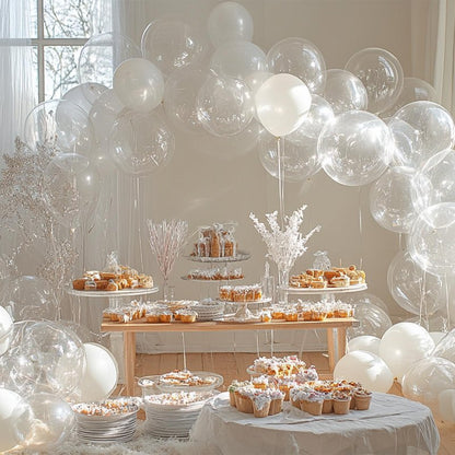 PartyWoo Clear Balloons 100pcs 12 Inch Transparent Latex Helium Balloons for Graduation Wedding Baby Shower Bridal Shower Engagement Gender Reveal Anniversary Birthday Party Decorations Clear-Y2