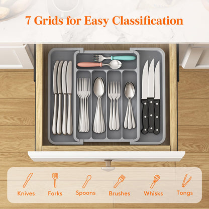 Lifewit Silverware Drawer Organizer, Expandable Utensil Tray for Kitchen, BPA Free Flatware and Cutlery Holder, Adjustable Plastic Storage for Spoons Forks Knives, 8.5"-14.1" x 12.1", Black