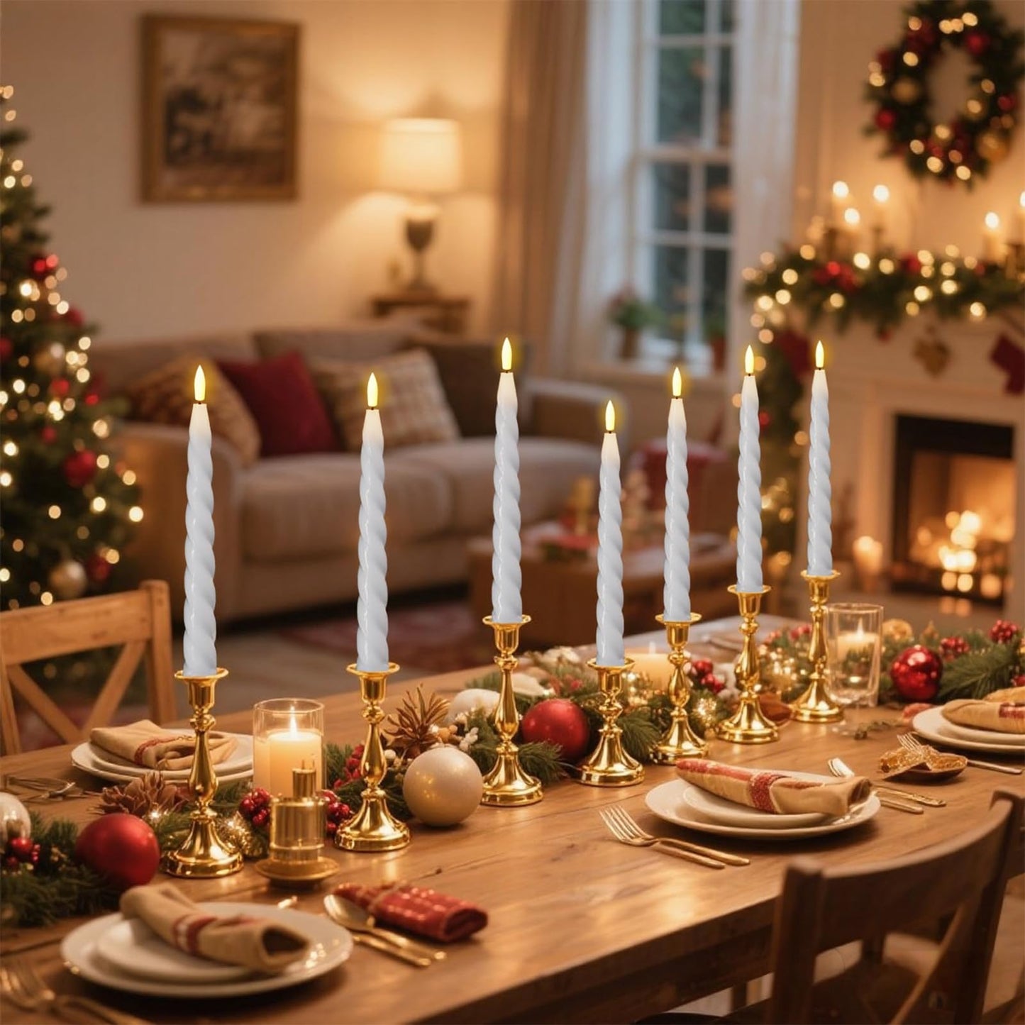 Wondise Flameless Taper Candles with Remote Timer, Real Waxy Battery Operated Candlesticks 3D Wick LED Candles for Halloween Christmas Holiday Wedding Decoration (2 Pack, White