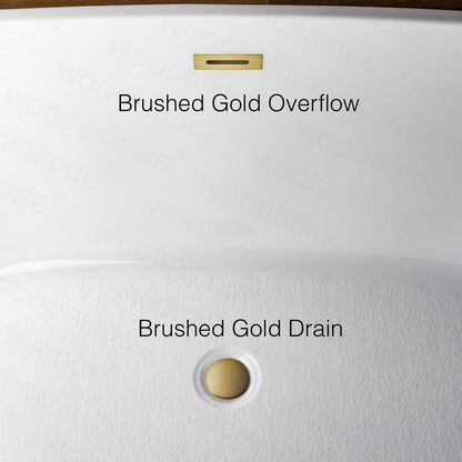 WOODBRIDGE 59" Acrylic Freestanding Bathtub Contemporary Soaking White Tub with Brushed Gold Overflow and Drain，B0014-BG