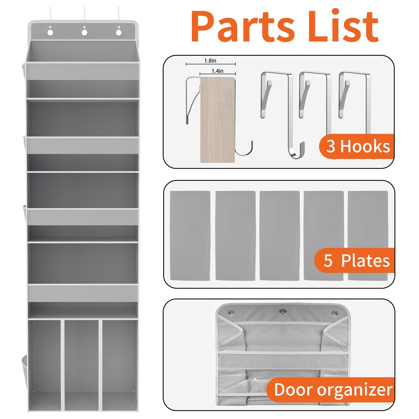 TAHAVICE Heavy Duty Over the Door Organizer with Large Capacity Caddy, Behind Door Storage with 10 Mesh Side Pockets, Back of Door Hanging Organizer for Closet, Bathroom, Laundry