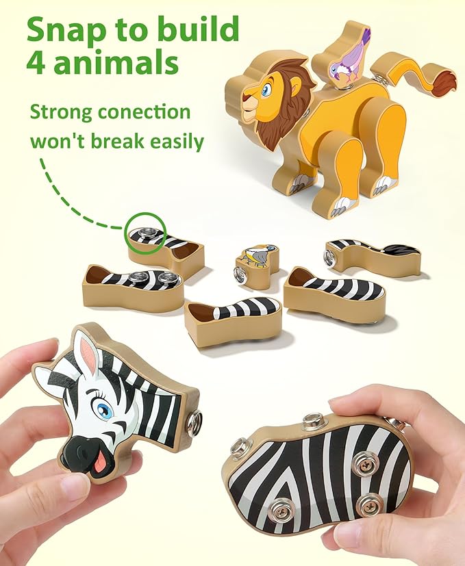 Coogam Wooden Snap Together Building Toy Take Apart Construction Builders Assembly Animal Building Blocks STEM Fine Motor Learning Toy Gift for 3 4 5 Years Old Kids