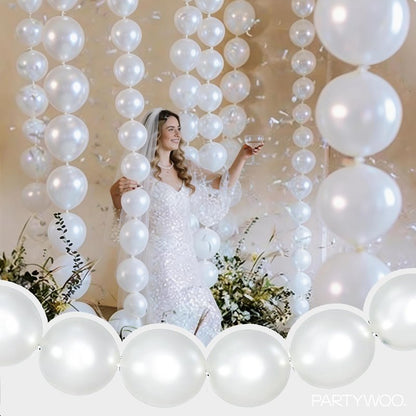 PartyWoo Pearl White Linking Balloons 100pcs 12 Inch White Link Balloon for Anniversary Retirement Wedding Graduation Baby Shower Birthday Gender Reveal Engagement Party Decorations White-W14