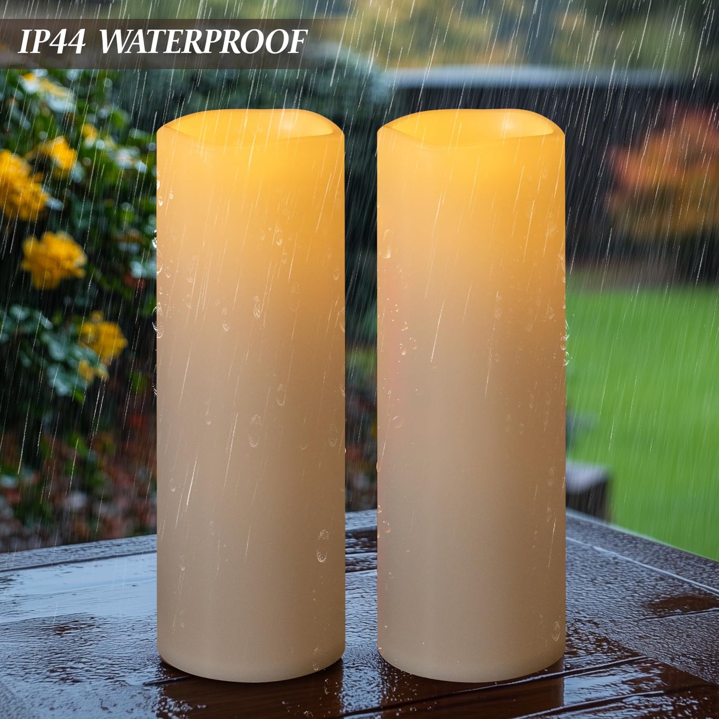 Yongmao 4" x 14" Large Waterproof Outdoor Flameless Candles Battery Operated LED Flickering Pillar Candles with Remote and Timer for Indoor Outdoor Lanterns, Off White, Long Lasting, Set of 2