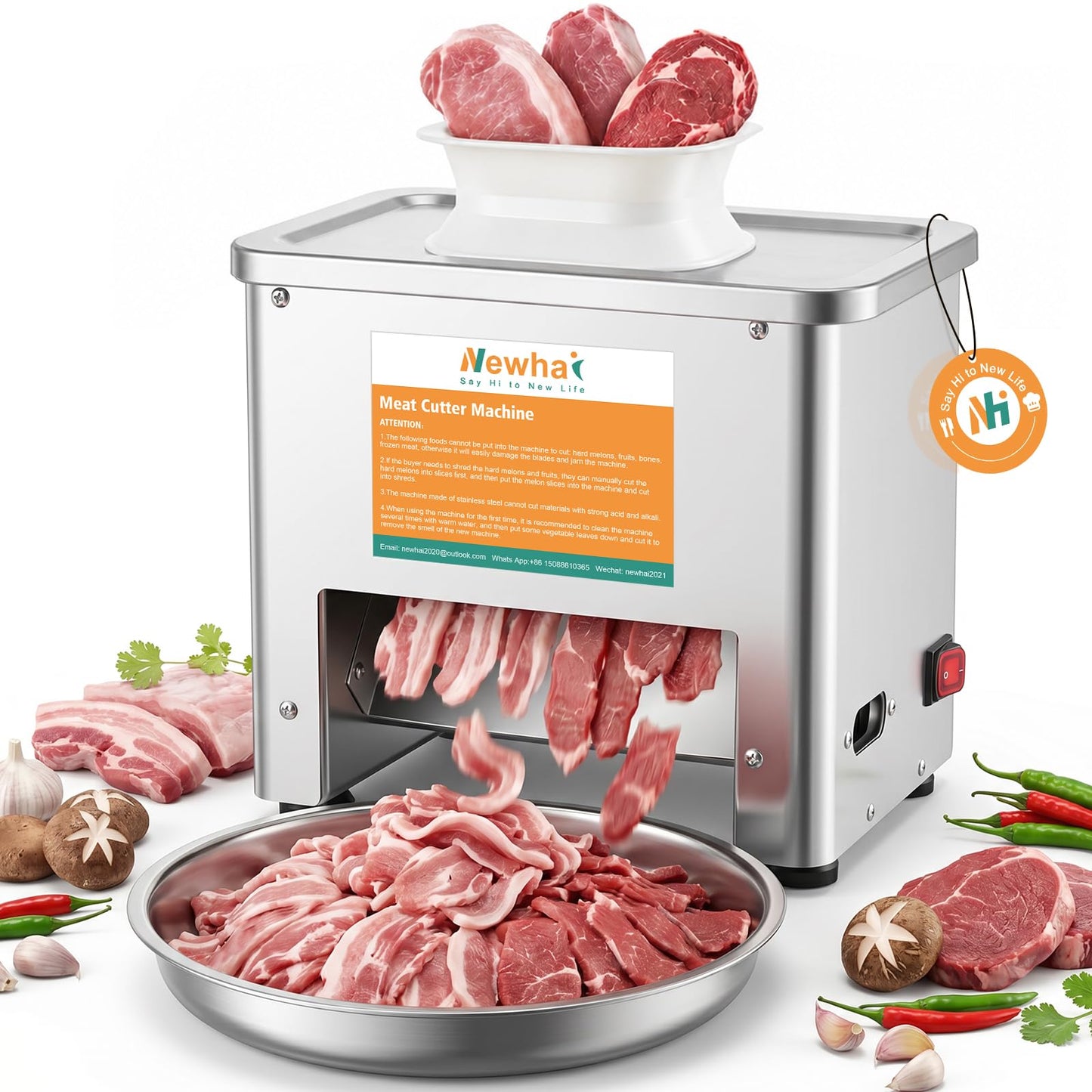 Newhai Upgraded Meat Cutter, Commercial 3.5mm Electric Meat Slicer Shredder Machine, Stainless Steel 350lb/h, for Slices Strips Cubes 110volt