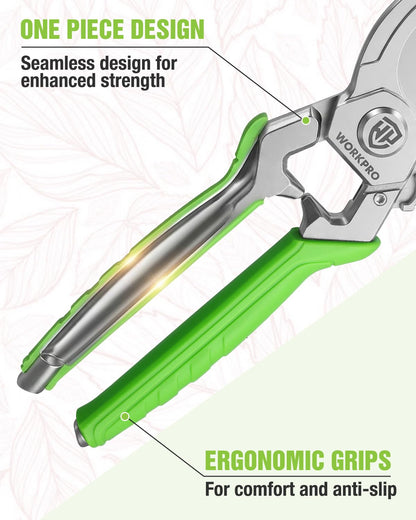 WORKPRO 8.5" Bypass Pruning Shears, Professional Garden Shears with Forged Steel Blades, 3/4" Cut Capacity, Spring-Loaded, Safety Lock, Hand Pruner & Plant Clippers for Trimming, Bonsai, Flowers