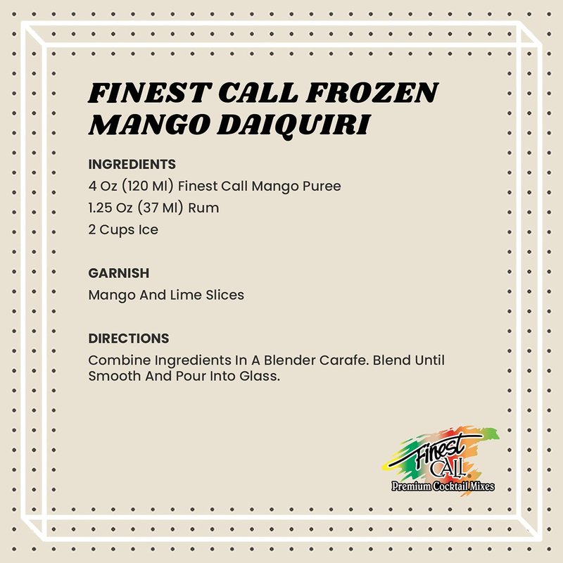 Finest Call Premium Mango Fruit Puree Drink Mix, 1 Liter Bottle (33.8 Fl Oz), Individually Boxed