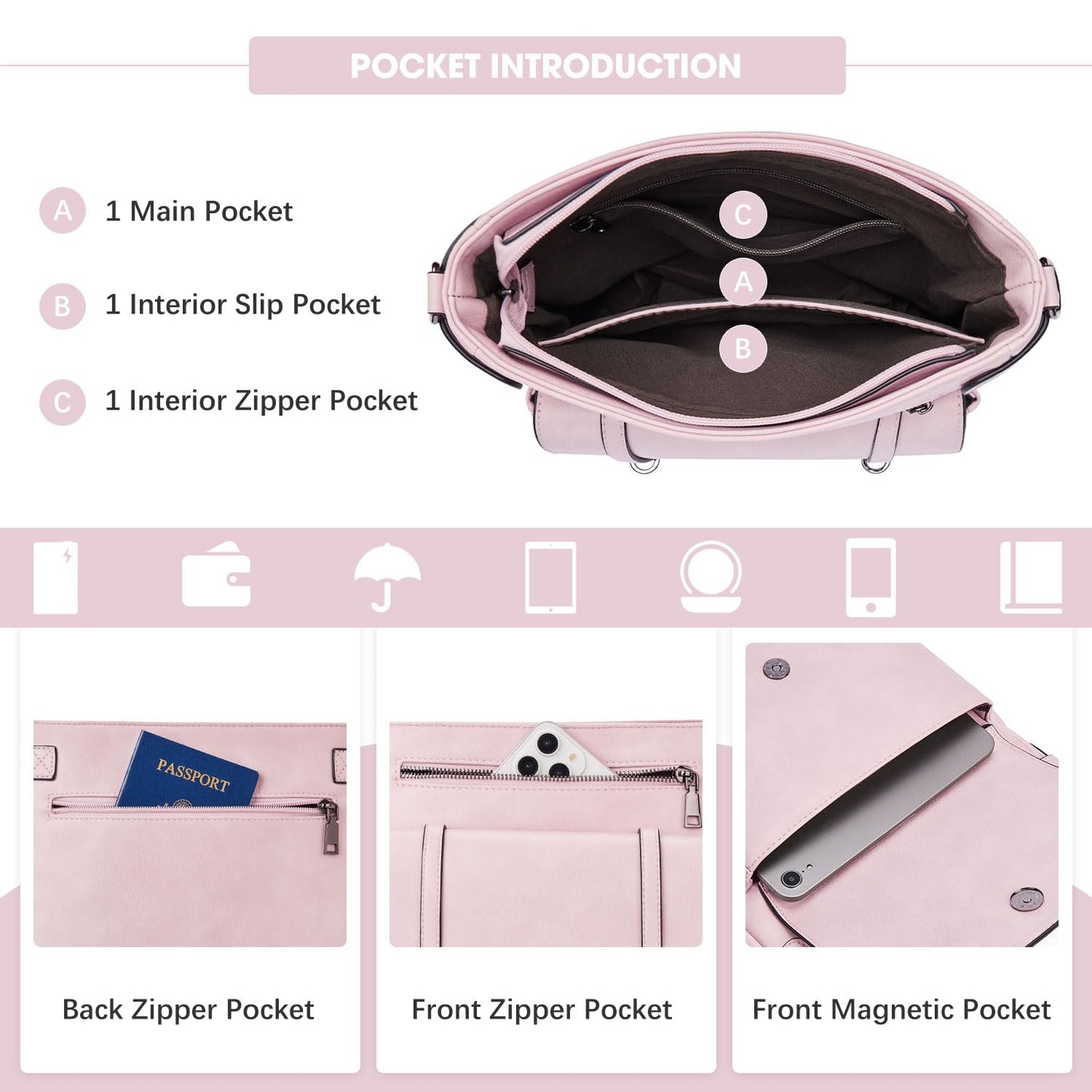 Roulens Crossbody Bags for Women,Multi Pocket Crossbody Purses Vegan Leather Shoulder Handbags Travel Purse Adjustable Strap