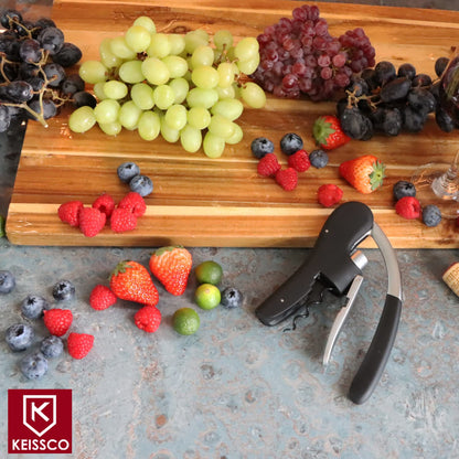 KEISSCO Wine Bottle Opener Manual Vertical Lever Corkscrew with Foil Cutter and Extra Spiral