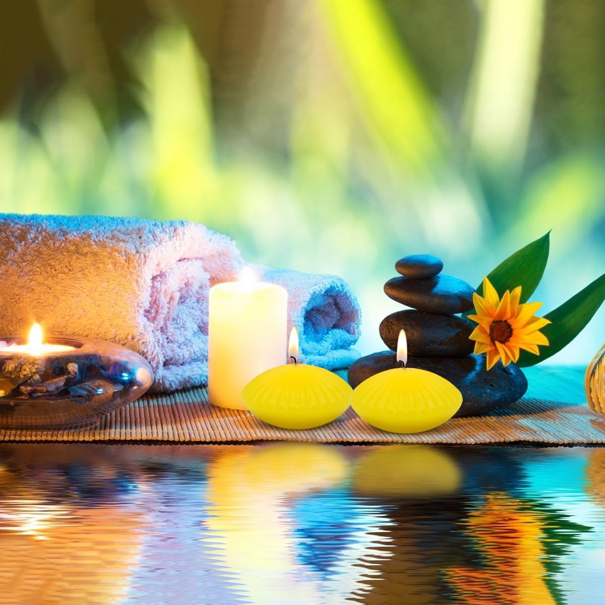 Citronella Floating Candles for Cylinder Vases, 24 Pack 2 Inches Yellow Water Candles for Centerpieces at Wedding Dinner Party Spa Treatments