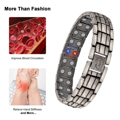JEROOT Magnetic Bracelets for Men, Pure Titanium Bracelet (3500Gauss Per Magnet), Men's Bracelet Lymphatic Jewelry Gifts（Ancient silver）
