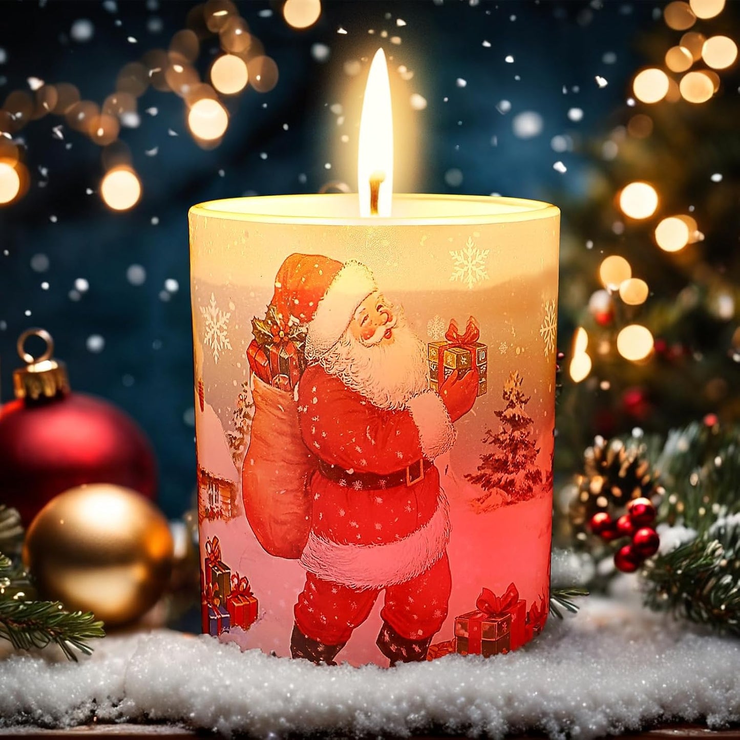 Electricwise Christmas Scented Candle Gift Set for Women, Candles Can Change Into 7 Colors, Winter Candle with 7.6oz Soy Wax Fir Holiday Candles for Christmas Women Gift(Santa Claus)