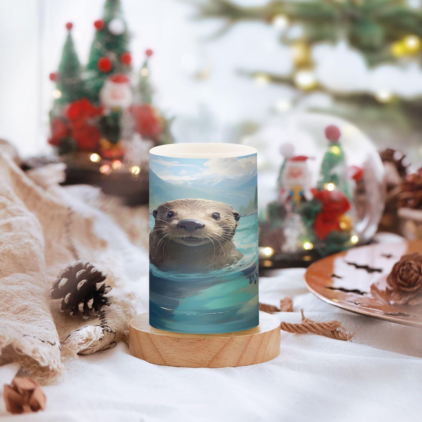 ALAZA Cute Otter Water Flameless Candles, LED Pillar Candles with Remote Timer, Battery Operated Candles Set of 2