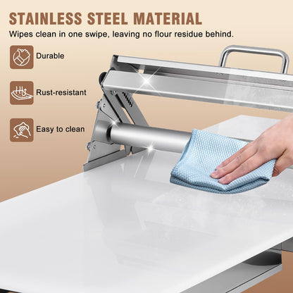 Folding Dough Sheeter 15.5in Manual Dough Sheeter Machine Folding Dough Rolling Machine Pastry Sheeter Stainless Steel Thickness Adjustable 2.5-25MM