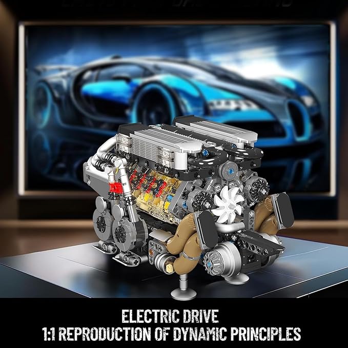 Mould King W16 Engine Building Blocks Set Combustion Engine Model That Runs Mini Engine Build Kit for Adults with Battery and Motor Engineering Construction STEM Toy for Teens(952 Pcs)