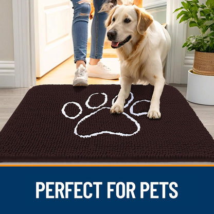 OLANLY Dog Door Mat - Absorbent Non-Slip Mud Mat for Paws | 47x24 Inch, Quick-Dry Chenille, Brown