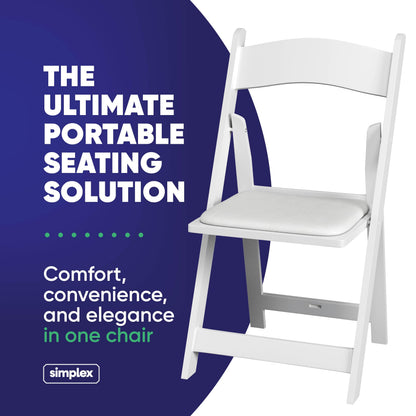 SIMPLEX 24 White Resin Folding Chairs, Stackable Event & Party Chairs, 800 LB Weight Capacity, Indoor Outdoor
