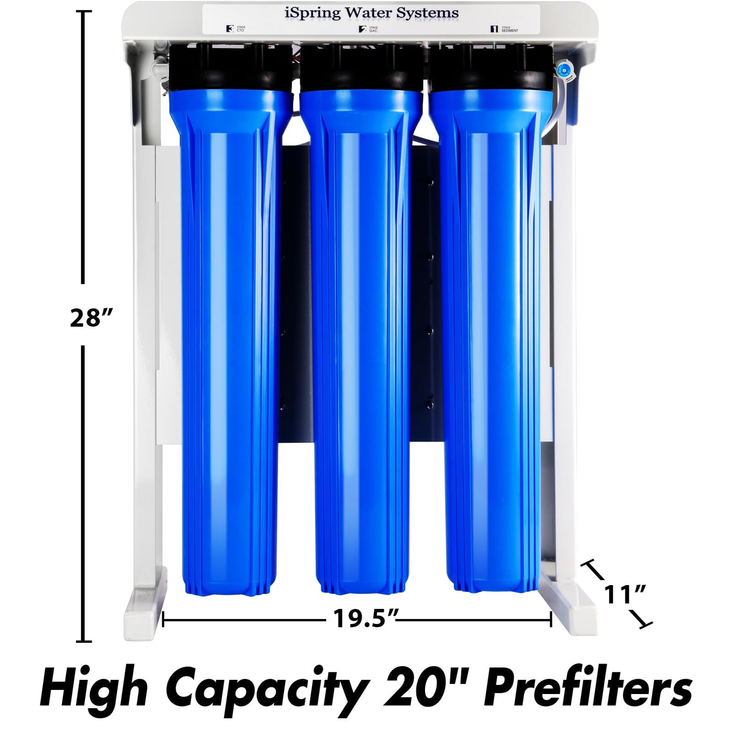 iSpring RCB3P Tankless Reverse Osmosis Filtration System, 300 GPD Under Sink RO System, Reduces TDS, 1.5:1 Pure to Drain, Booster Pump & Pressure Gauge for Residential & Light Commercial Use
