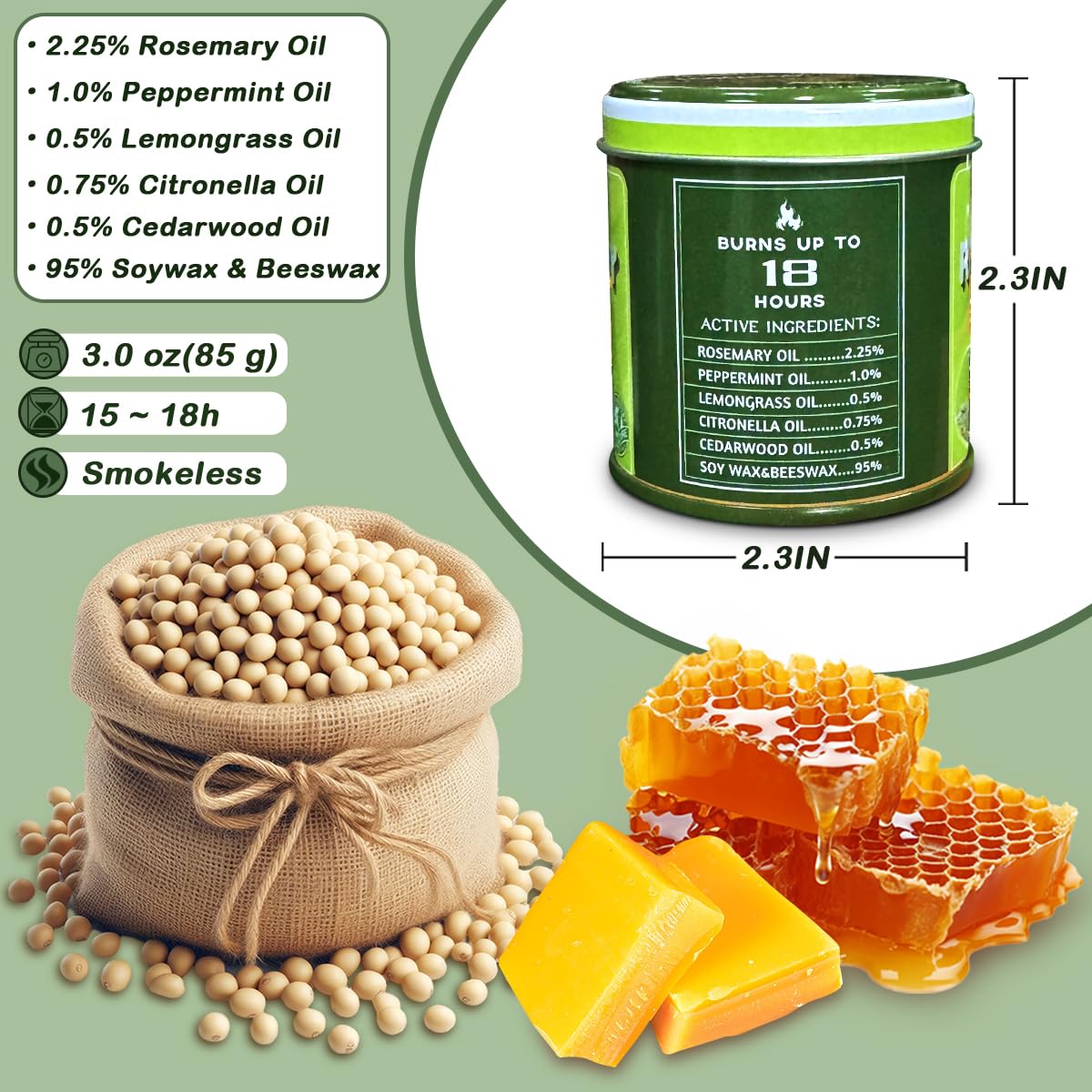 Rosemary Mint Scent Candles 9-Pack | 3oz Aromatherapy Candles | Made with Various Plant-Based Essential Oils and Soy/Beeswax Blend | 18 Hour Burn Time Indoor Outdoor Candle