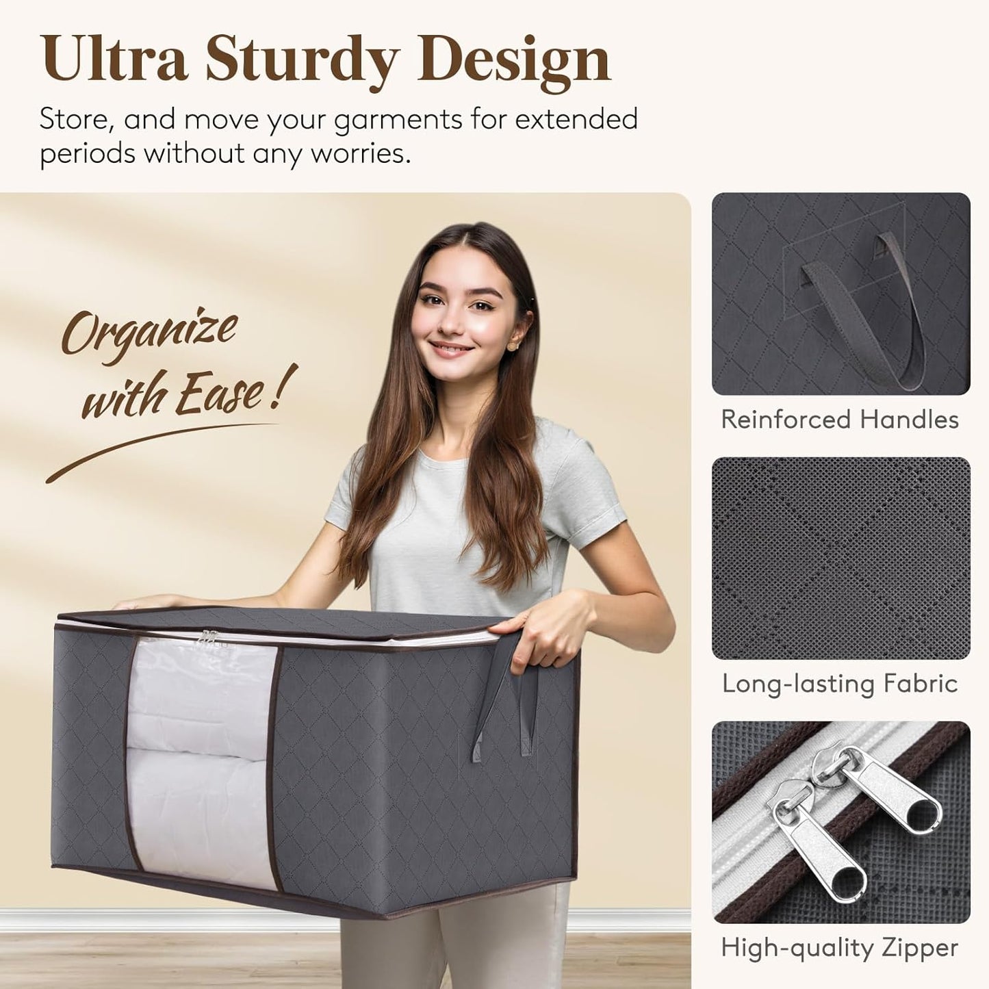 Lifewit 60L Clothes Storage Bins - 12 Pack Foldable Bags with Zippers & Clear Windows | Ideal for Organizing Clothing & Bedding
