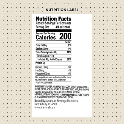 Finest Call Premium Mango Fruit Puree Drink Mix, 1 Liter Bottle (33.8 Fl Oz), Individually Boxed