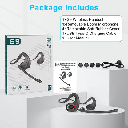 iDIGMALL Bluetooth Headset with Detachable Microphone, Multi-Point Wireless Headset w/DSP Noise Canceling Mic for Phone PC Laptop, Comfort & Light Open Ear headphones for Office Meeting Home Work, 12H