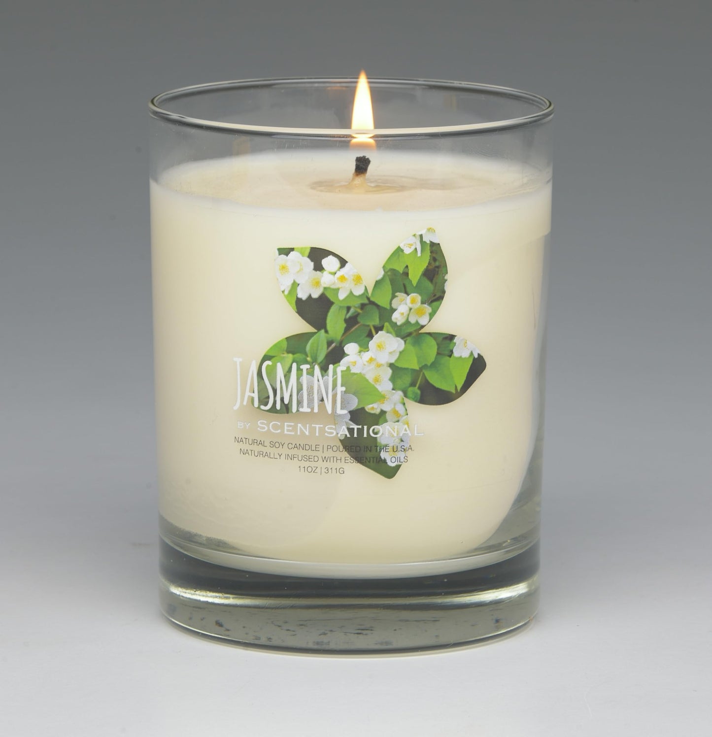 Scentsational Jasmine Natural Candle, 11 oz Glass Jar, 50-60 Hour Burn Time, Gift Wrapped