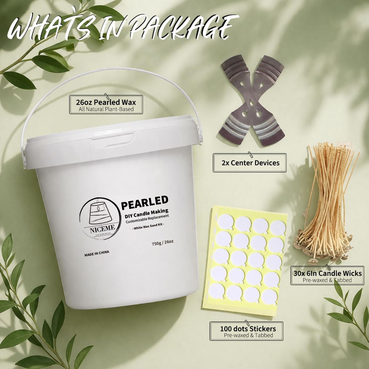 NICEME White Candle Sand with Wicks Pearled Candle Wax Beads, 26OZ/ 750g Customized Powder Candle Making Kit All Natural Granulated Wax for Candles Self Extinguish Refillable Candles with 30pcs Wicks
