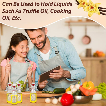 10 pack Vanilla Extract Bottles ，Flip Top vanilla bottles,10 pcs Vanilla Extract Stickers for homemade vanilla extract bottles Syrup Gift Glass Food Storage Canister Set (Transparent , 4oz-10pack)