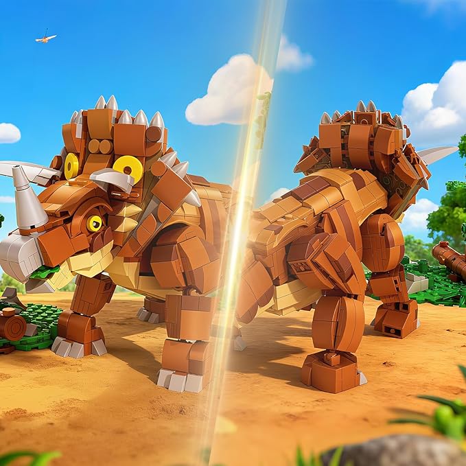 MENTOJOY Dinosaur Building Blocks Set - 729 Pcs Triceratops STEM Toy with Movable Parts Educational Gift for Boys Ages 8-12
