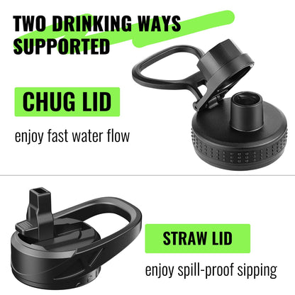 EALGRO 64 oz Glass Water Bottle With Straw and Handle, Half Gallon Sports Motivational Water Jug Flask with Silicone Sleeve, Large Water Cup with Time Marker for Travel, Gym, Black