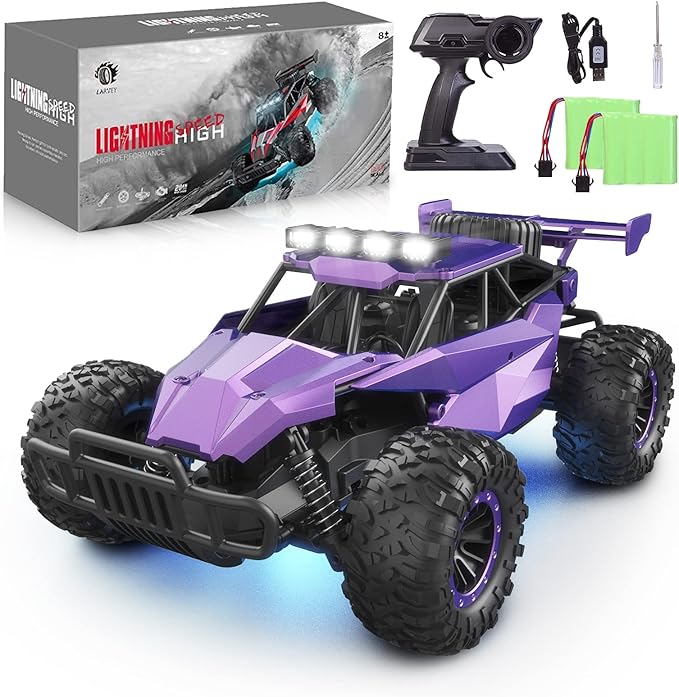 1:16 Scale Purple Remote Control Car 20 Km/h High Speed Girls Remote Control Car Monster Vehicle with LED Headlights and Chassis Lights RC Truck for Girls Boys and Adults