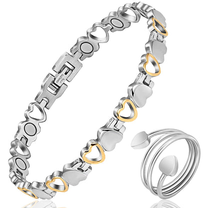 Mahnco Lymph Detox Magnetic Bracelet, Titanium Bracelet for Women, Lymphatic Drainage Ring&Bracelet with 3500 Gauss Magnets-Jewelry Gift Set with Adjustment Tool