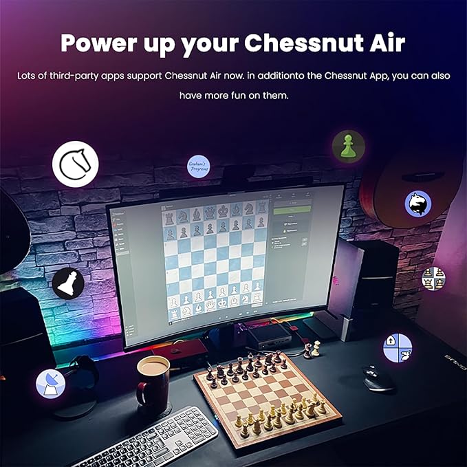 Chessnut Air Electronic Chess Set A magnificently Handcrafted Wooden Chess Board with Extra QueensLEDs AI Adaptive Electronic Chess Set Game and App with Computer Chess Board