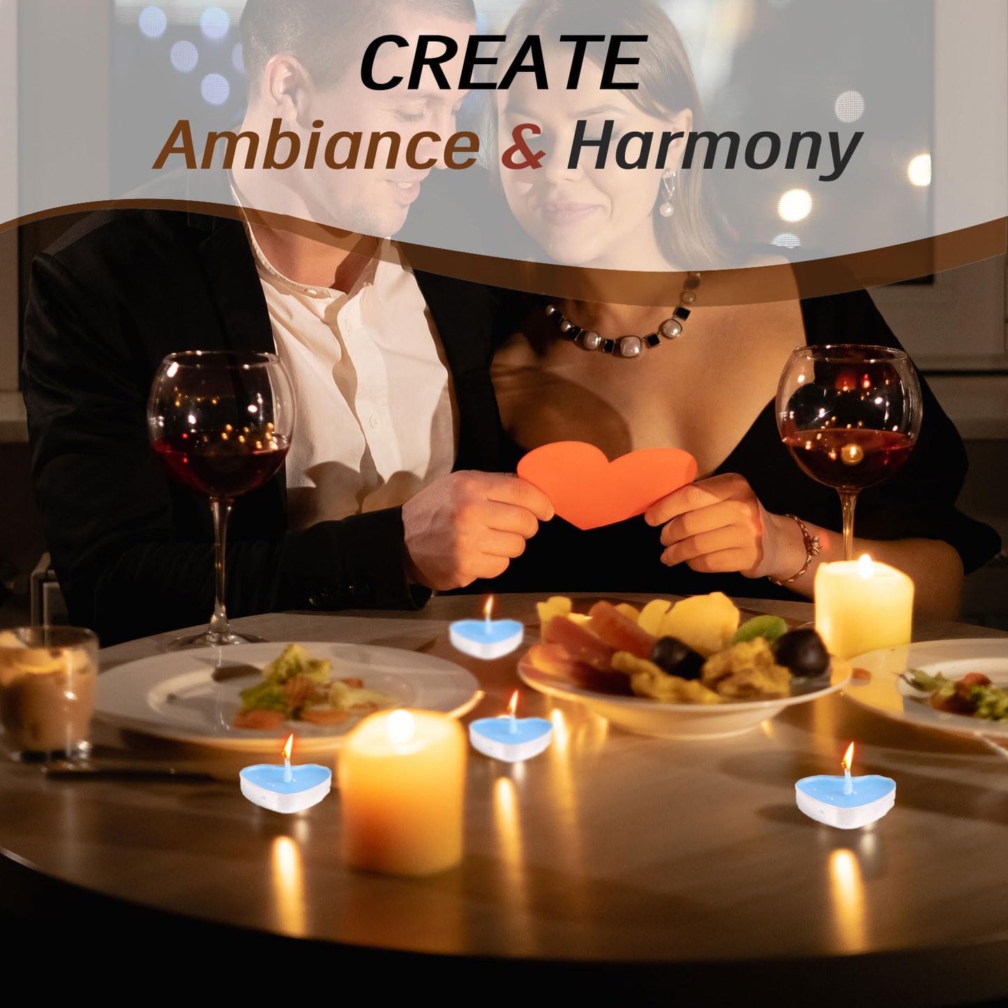Heart Shaped Tealight Candles 50 Packs,25 * 2 Layers Romantic Love Unscented mokeless for Dinner Home Wedding (Blue)