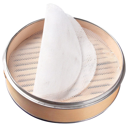 GUCUJI 10 Inch Silicone Bamboo Steamer Liners - Non-Stick, Reusable Steamer Mesh Mats for Steamed Buns, Dumplings, veggies, Dim Sum, Momo, Rice, and fish - Food Grade BPA Free (4Pcs)