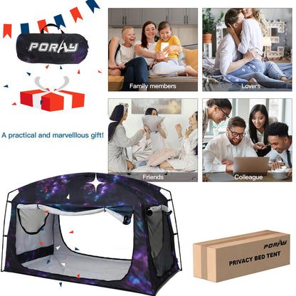 Bed Tent,Portable Privacy Sleeping Bed Canopy,Blackout 90% Drapes for Kids and Adult,Twin Size Indoor Space Tent with Breathable Large Mesh Windows