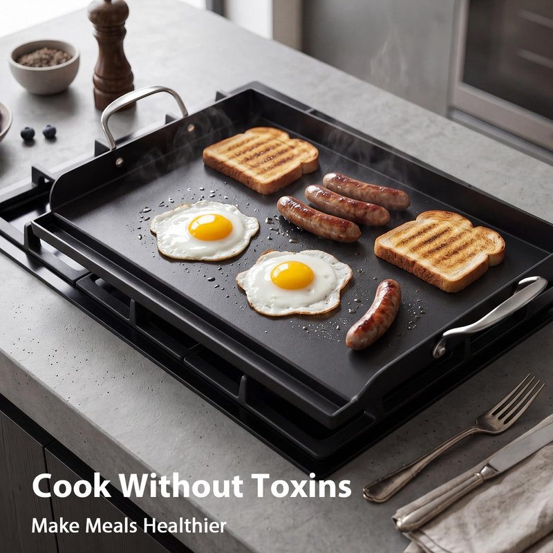 Utheer 25" x 16" Pre-Seasoned Nonstick Cast Iron Griddle for Gas & Charcoal Grills – Universal Flat Top with Grease Groove, Reinforced Ridges & High Sidewalls, Great for Parties, Camping & Tailgating