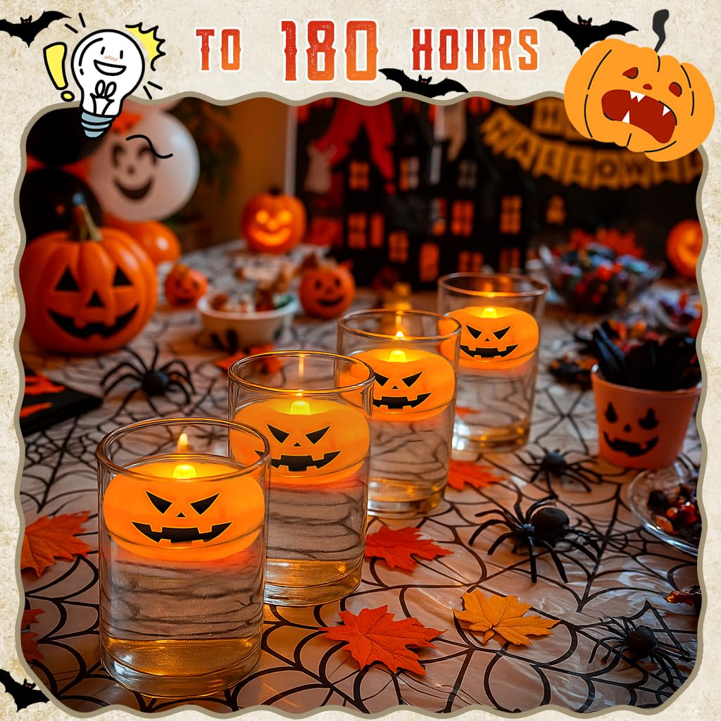 2.3” x12PK Orange Floating Candles-Halloween Flameless Water - Activated Candles, 180+ Hours Long - Lasting- Fall Decorations- Pool Decor-Thanksgiving Decorations