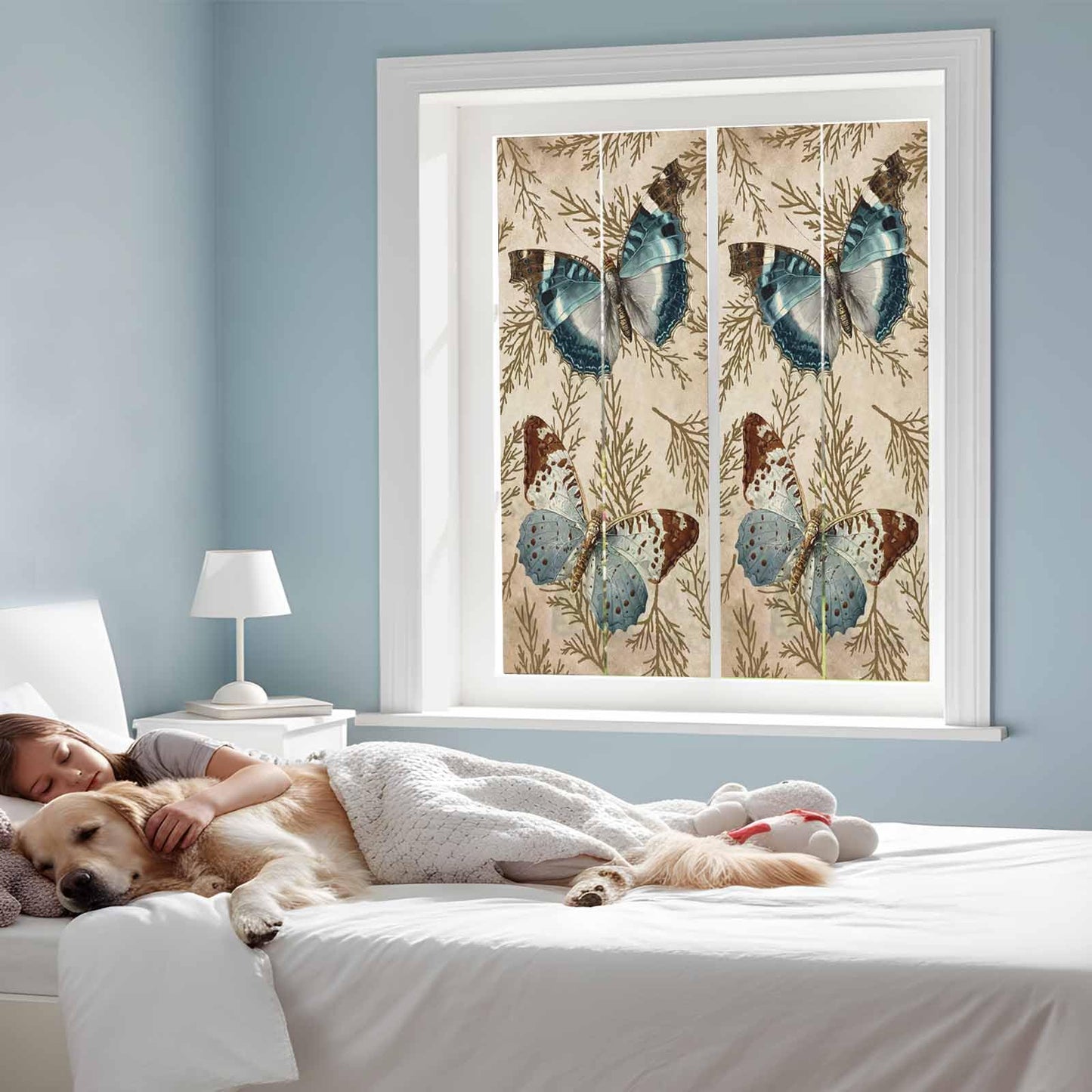 Vintage Butterflies Privacy Window Film, Brown Branch Leaf Plant Insects Stained Glass Film Non-Adhesive Window Clings, UV Blocking Static Sticker Covering Reusable for Home 19.6x39.3in