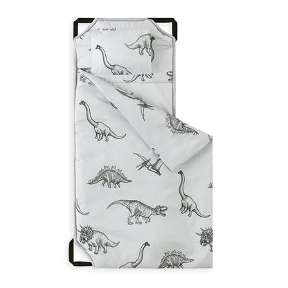 Wake In Cloud - Cot Nap Mat with Pillow and Blanket, for Toddler Kids Boys Girls in Daycare Kindergarten Preschool Pre K with Elastic Corner Straps, Dinosaur Dinos, Grey