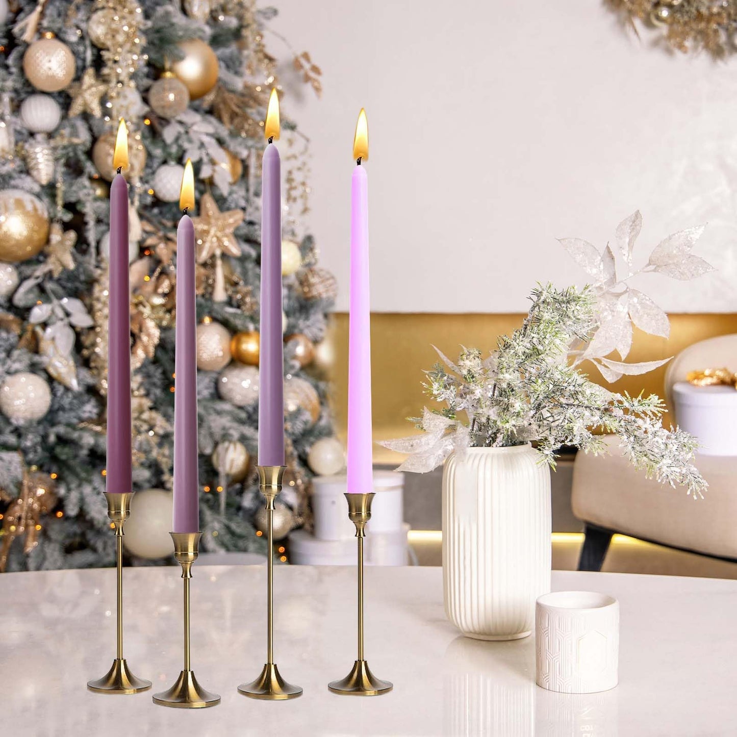 10 inch Purple GradientTaper Candles,Set of 4 Tapered Candle, Tall Candlesticks,Conical Stick Candles,Smokeless,for Home Dinner, Party, Wedding, Halloween, Christmas (Purple Series, 10inch)