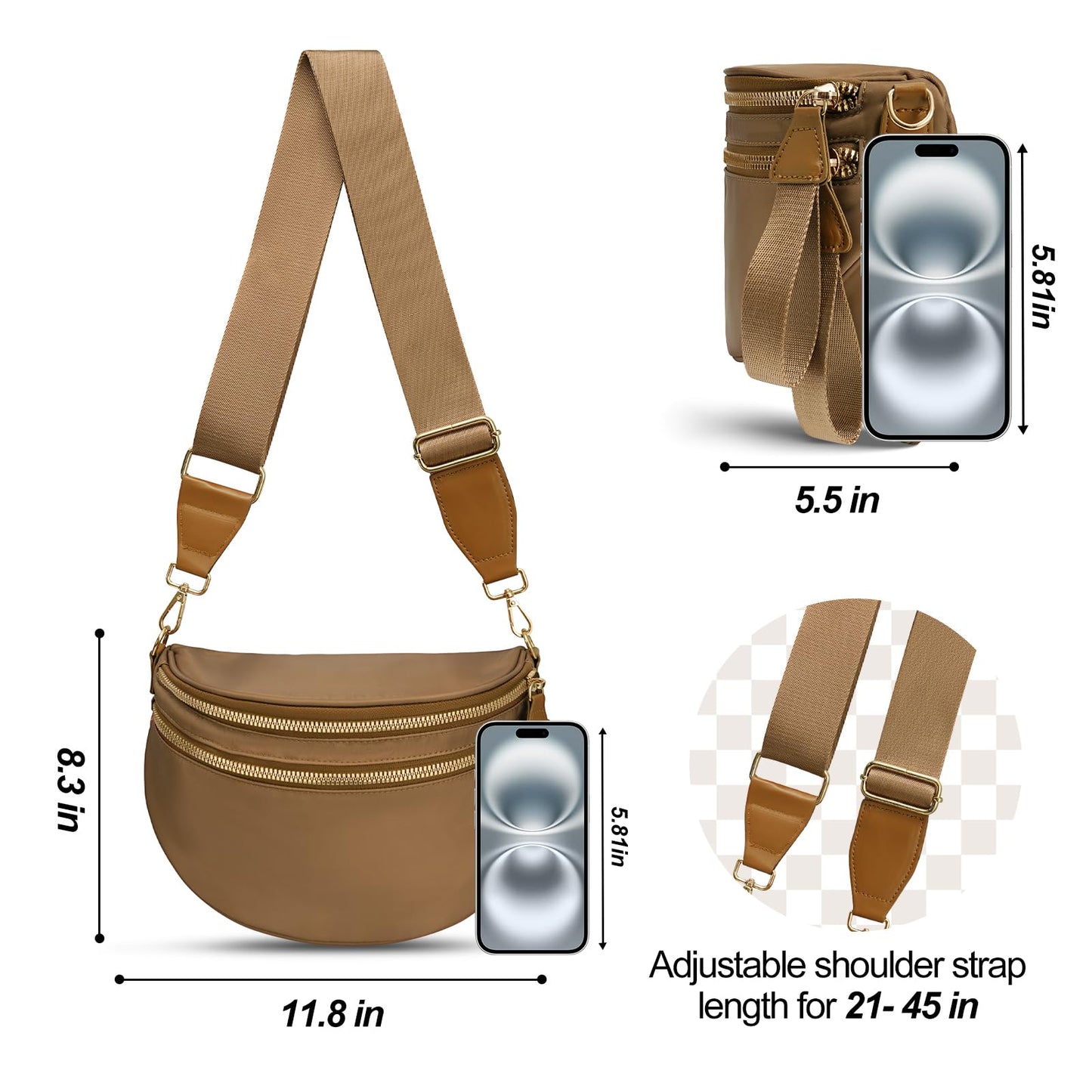 Checkered Crossbody Bag,Nylon Bum Bags for Women Crossbody,Spacious Sling Bag Purse Fanny Packs with Shoulder Strap
