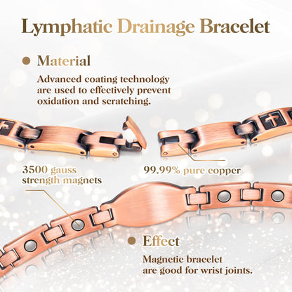Mahnco Magnetic Copper Bracelet & Ring for Women, Lymph Detox Bracelet for Joint with 3500 Gauss Strong Magnets-Jewelry Gifts with Adjust Tool