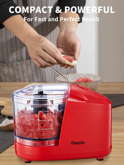 Reemix 1.5-Cup One-Touch Electric Food Chopper, 100W Mini Food Processor Meat Grinder, Mix, Chop, Mince and Blend Vegetables, Fruits, Nuts, Meats, Stainless Steel Blade (Black)